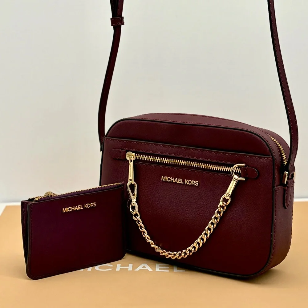 Michael Kors Crossbody Merlot and Small Wallet Coinpouch Set Bordeaux